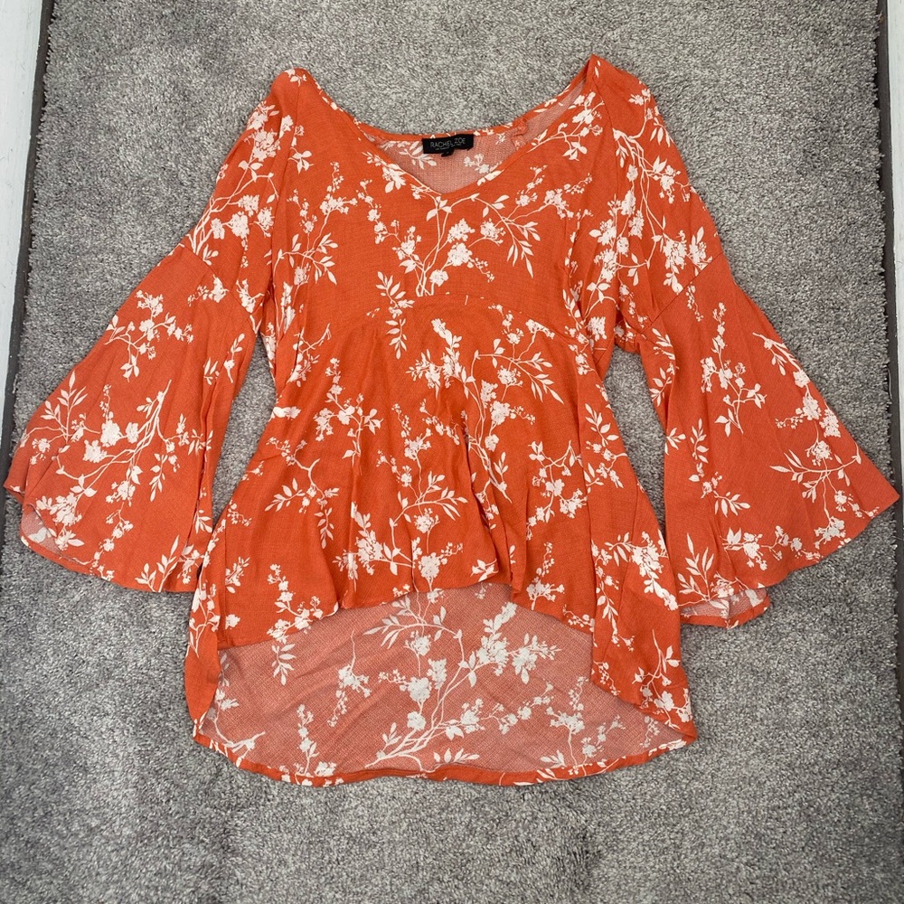 Rachel Zoe Blouse Color: Orange with white floral Size:Small